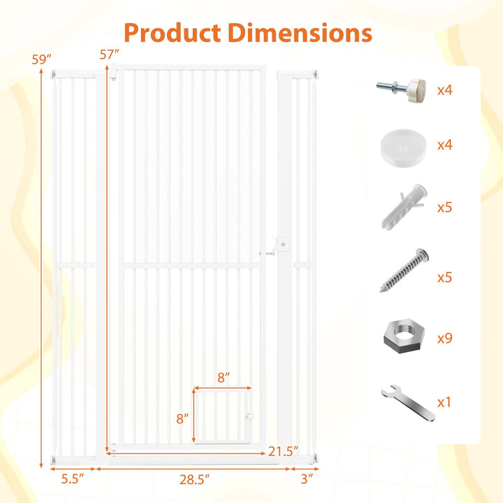 Giantex 59” Extra Tall Pet Gate Heavy-Duty Metal Cat Gate with Wide Opening