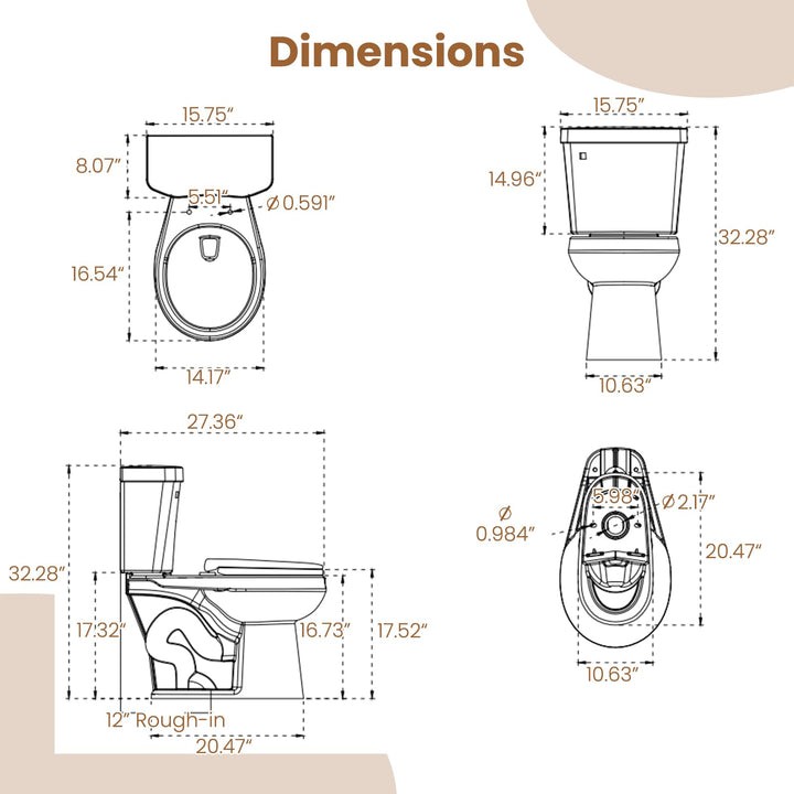 Giantex Two Piece Toilets with 17.5" ADA Comfort Height Seat 360° Siphon Powerful Flush,
