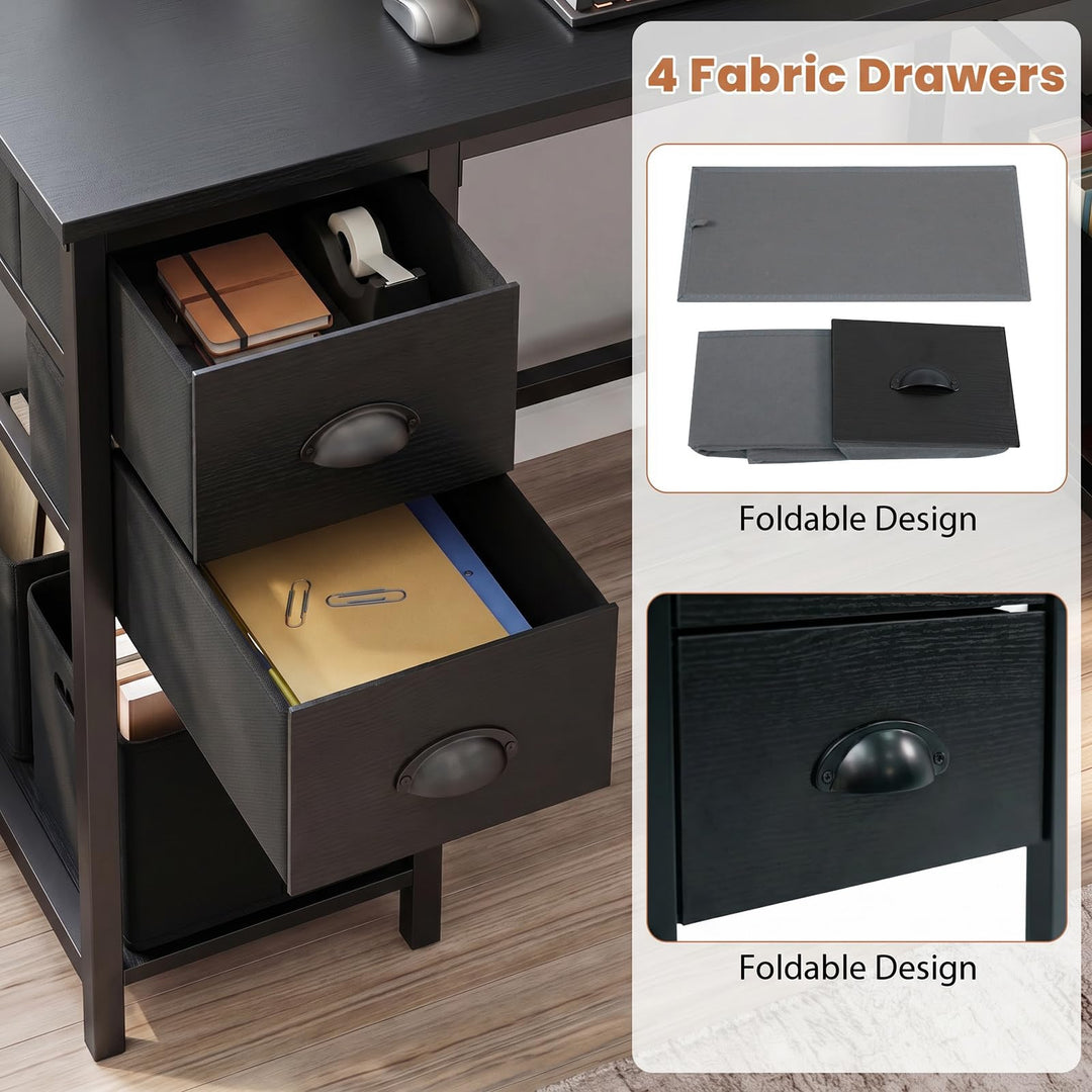 Giantex 48" Computer Desk with Power Outlet &amp; 4 Fabric Drawers