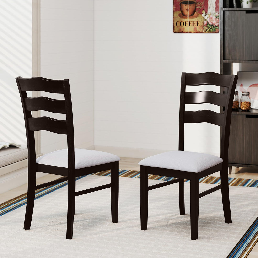 Giantex Wooden Dining Chairs Set of 2/4 with Rubber Wood Legs Fabric Padded Seat Wavy Ladder Back