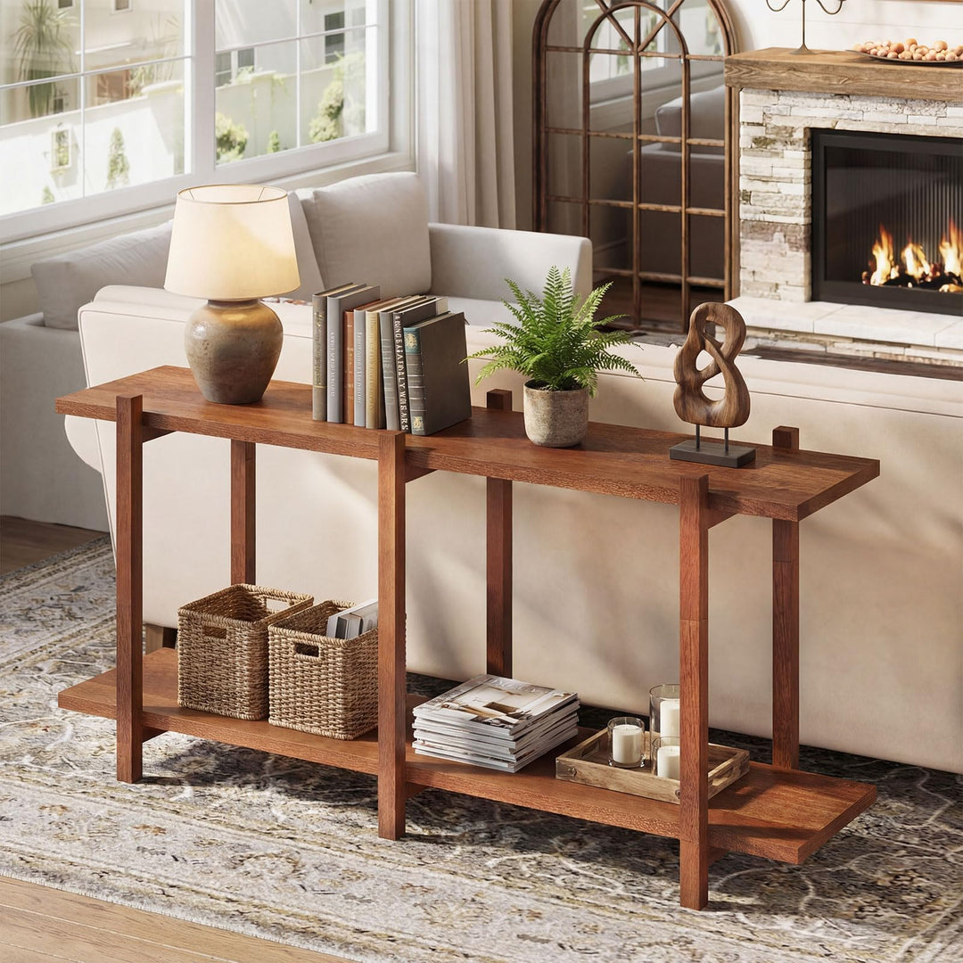 Giantex 2 Tier Wood Bookshelf 48" Modern Wide Storage Shelf
