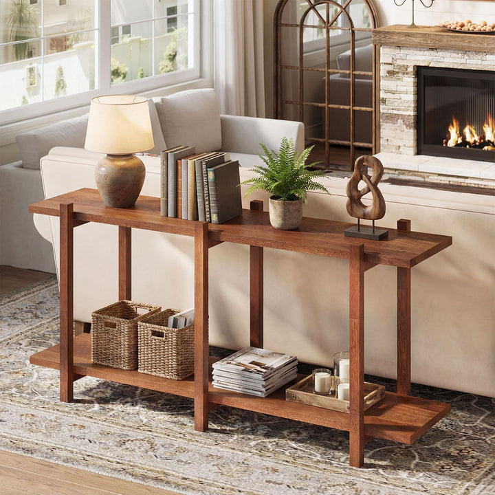 Giantex 2 Tier Wood Bookshelf 48" Modern Wide Storage Shelf