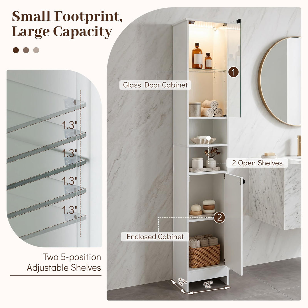 Giantex Tall Narrow Bathroom Cabinet with Lights &amp; Remote Control (1/2)