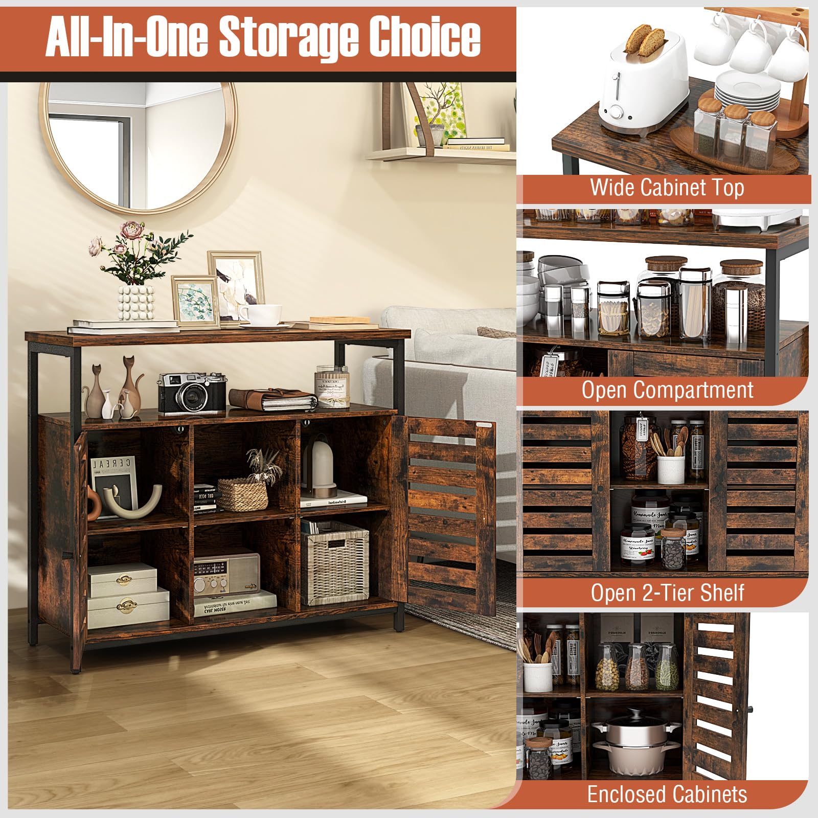 Giantex Buffet Cabinet, Kitchen Sideboard with 2 Storage Cupboards, Open Shelves, 2 Cubes, Anti-Tipping Kits
