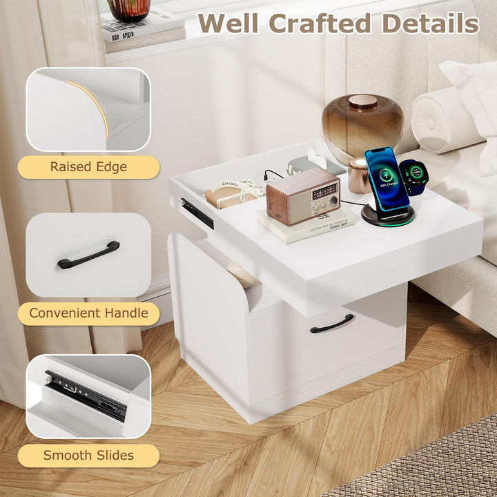 Giantex Nightstand with Charging Station Modern Bedside Table for Living Room Bedroom Office