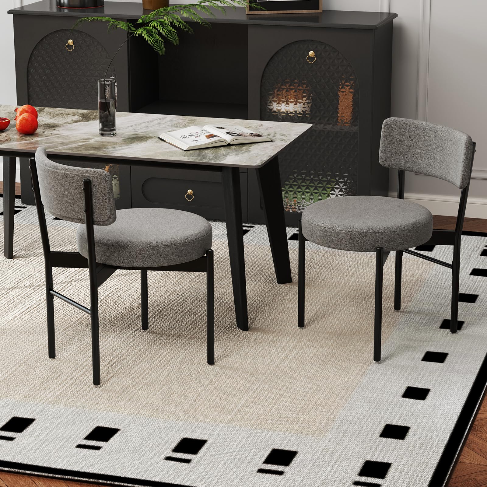 Giantex Boucle Dining Chairs Set of 2/4, Sherpa Upholstered Kitchen Chairs w/Curved Backrest, Padded Seat & Metal Legs