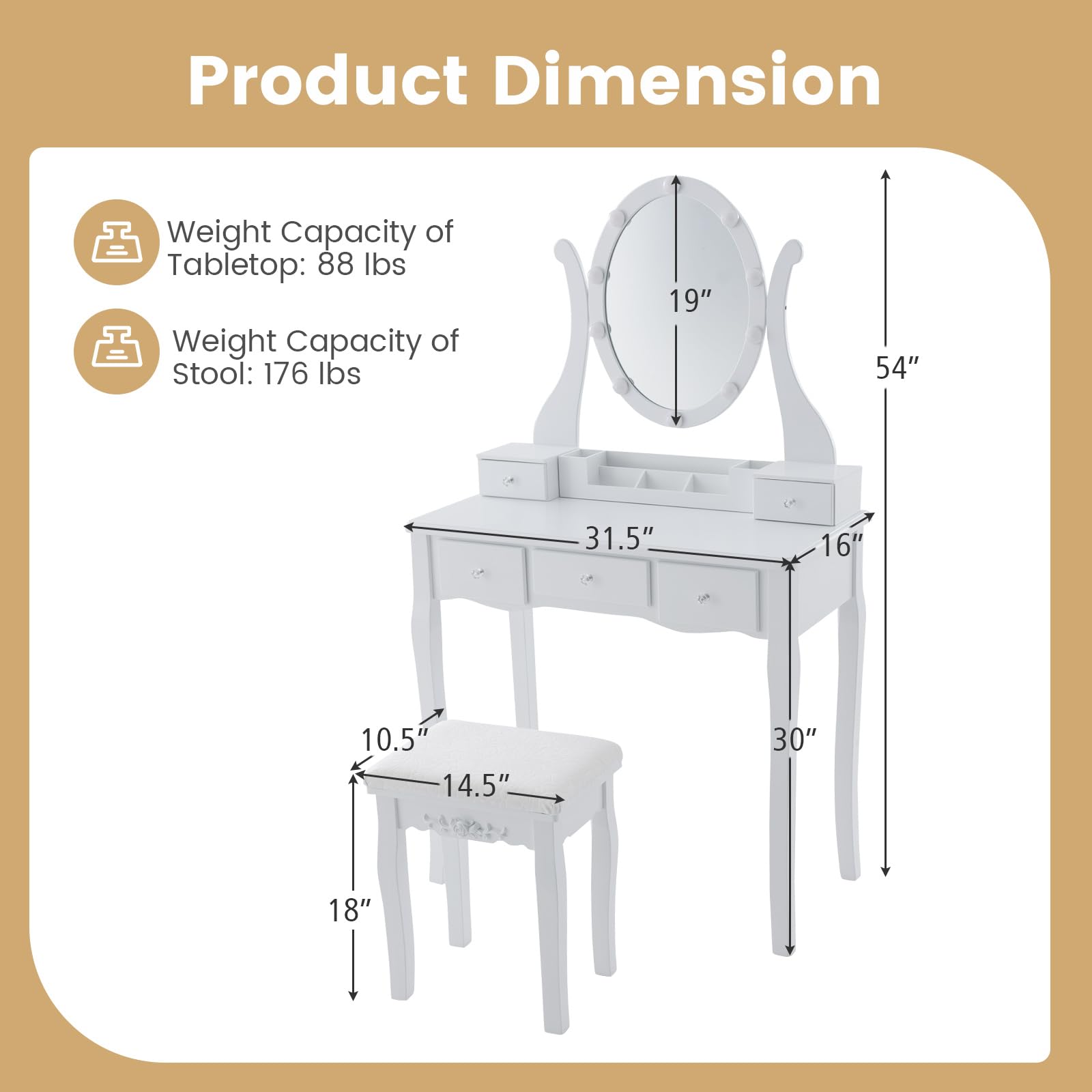CHARMAID Vanity Desk with Lighted Mirror