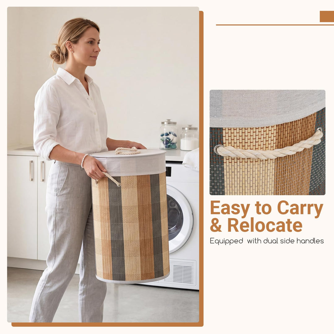 Giantex 13.2 Gal Round Bamboo Laundry Hamper with Lid