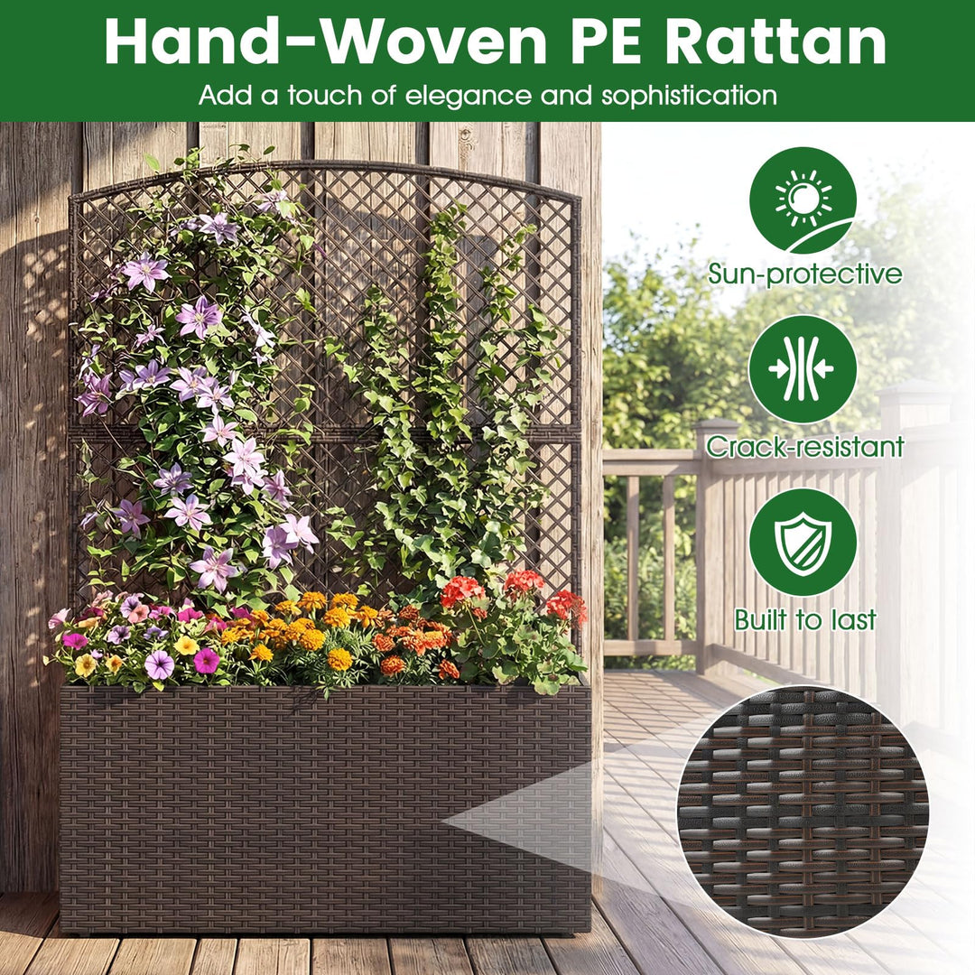 Giantex Raised Garden Bed with Trellis | 58'' Tall PE Rattan Planter Box w/Liner & Drainage