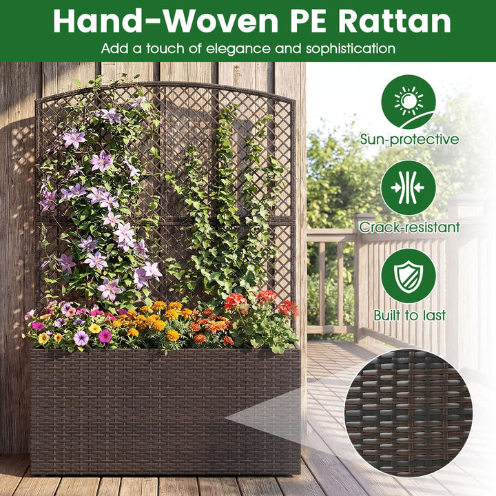 Giantex Raised Garden Bed with Trellis | 58'' Tall PE Rattan Planter Box w/Liner & Drainage
