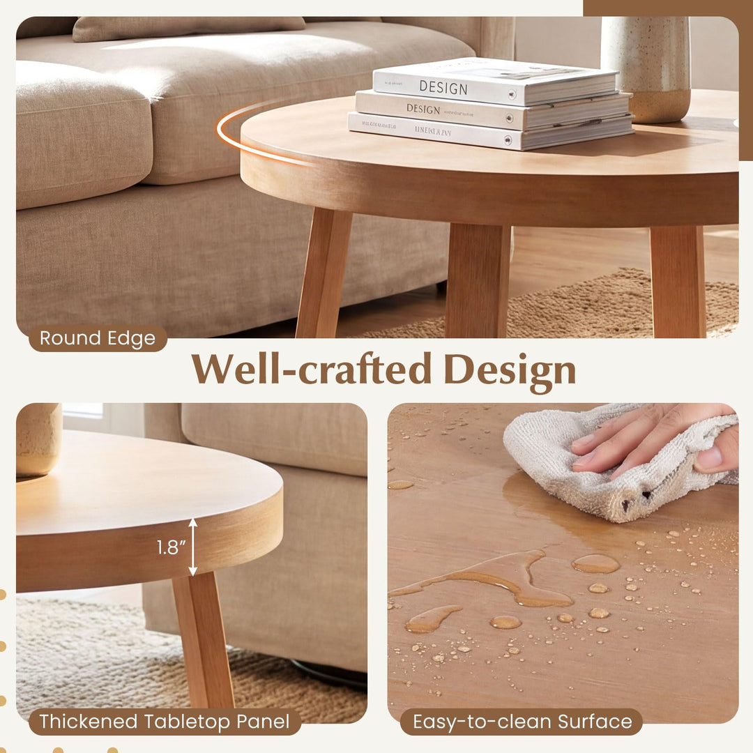 Giantex 30" Wood Center Table with Thickened Tabletop &amp; Cross-Shaped Pine Wood Frame