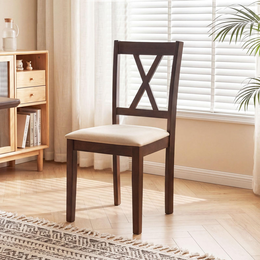 Giantex Upholstered Wooden Dining Chairs Set of 4 with Solid Rubber Wood Frame