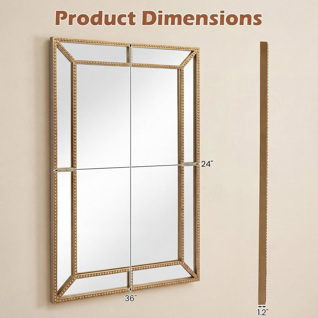 CHARMAID 36"x24" Rectangular Decorative Gold Beaded Wall Mirror