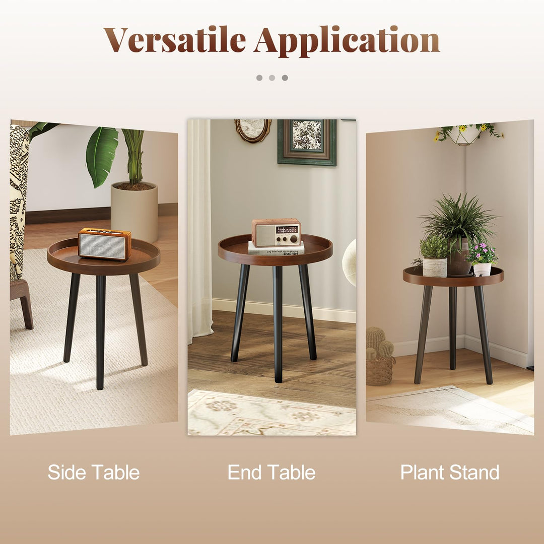Giantex Mid Century Modern Side Table with Wooden Tray and Bamboo Legs