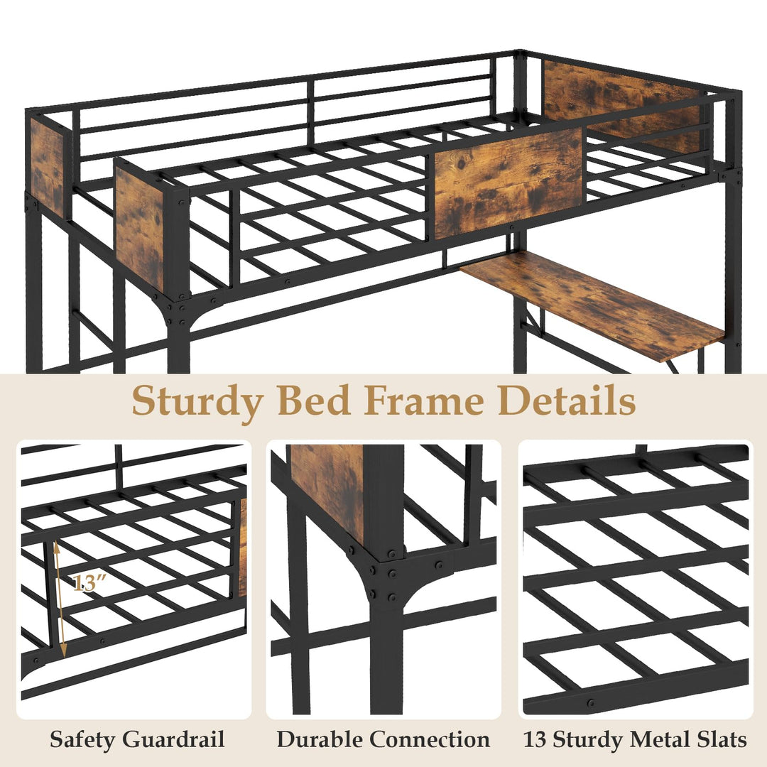 Metal Twin Loft Bed with Desk and Storage Shelf - Giantex