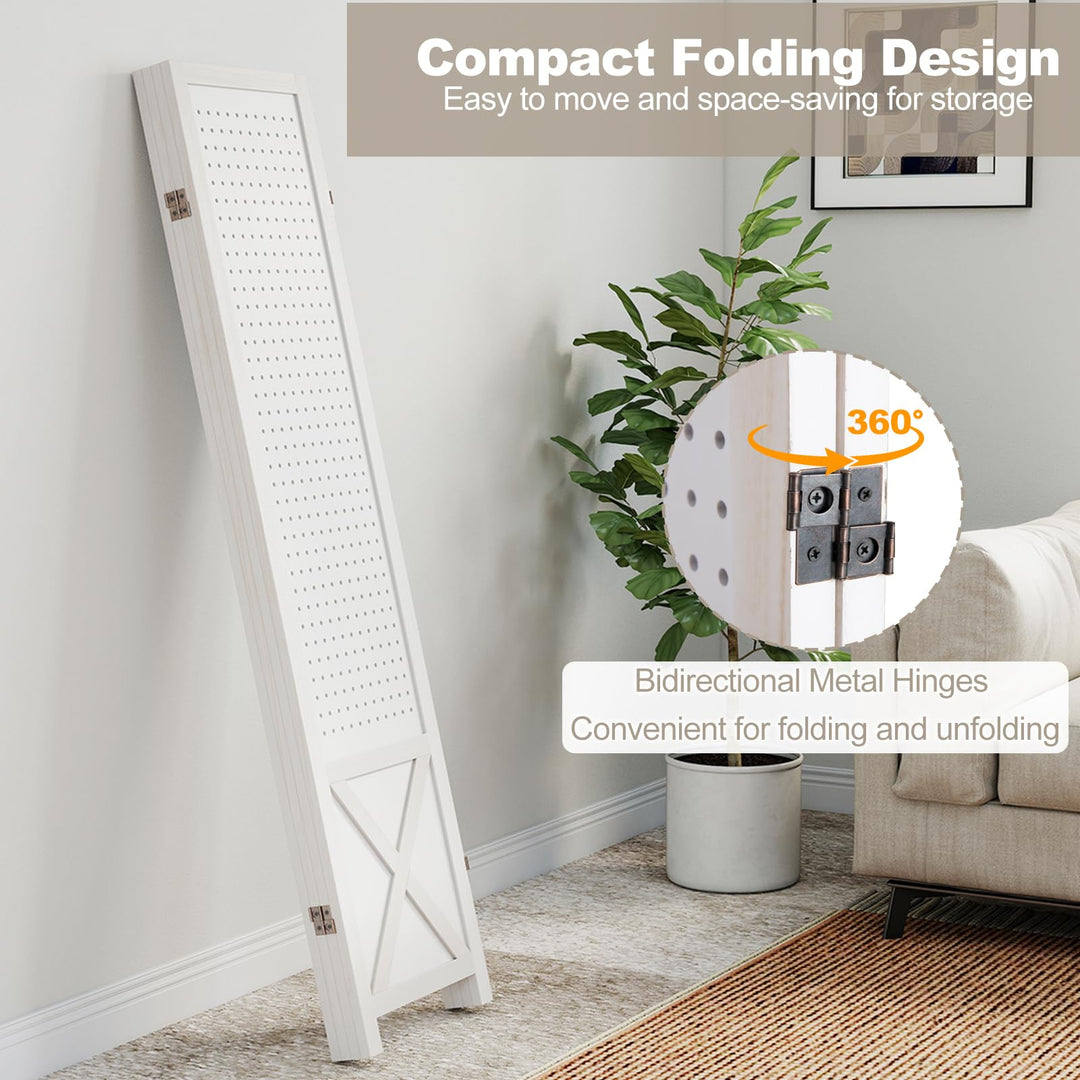 Giantex 4 Panel Foldable Solid Wood Frame Pegboard Room Divider (64"W x 67"H)