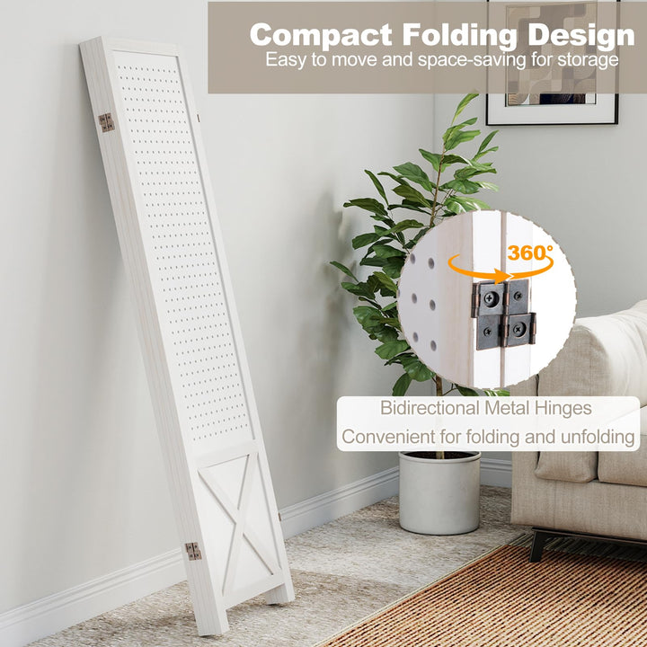 Giantex 4 Panel Foldable Solid Wood Frame Pegboard Room Divider (64"W x 67"H)