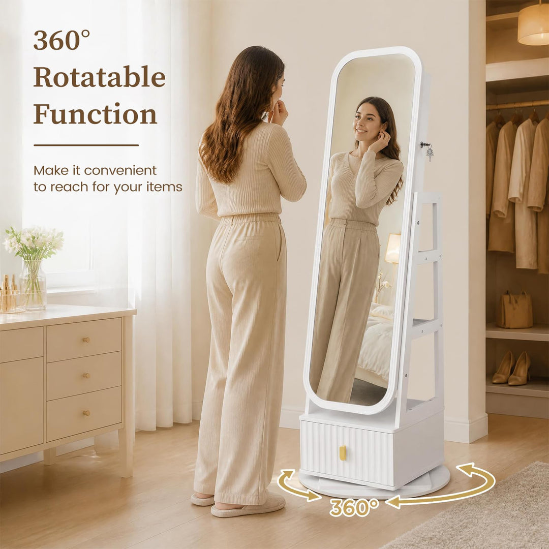 CHARMAID 360° Swivel Jewelry Cabinet with 3-Color LED Vanity Mirror