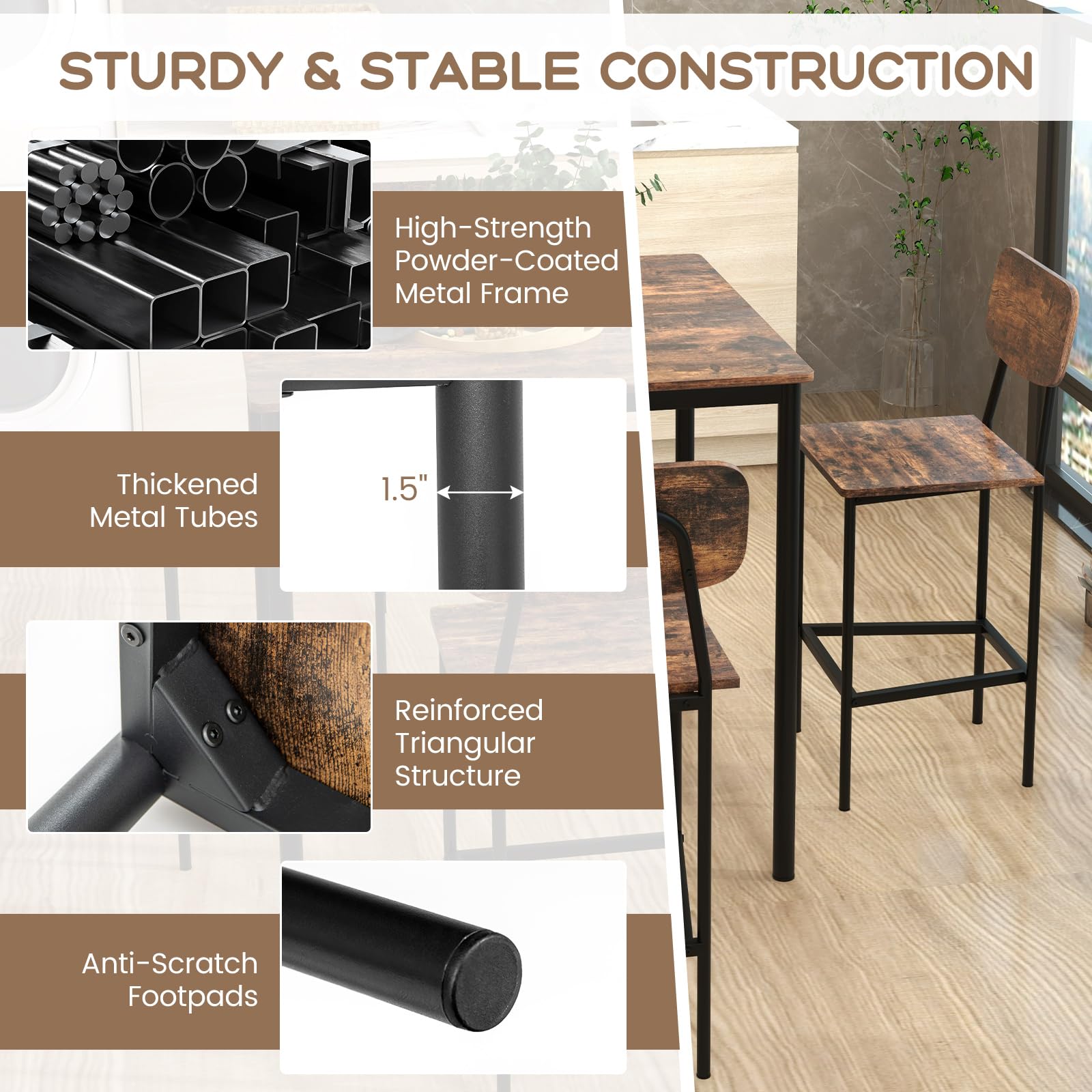 Giantex 5-Piece Dining Table Set W/Counter Height Table & 4 Bar Stools