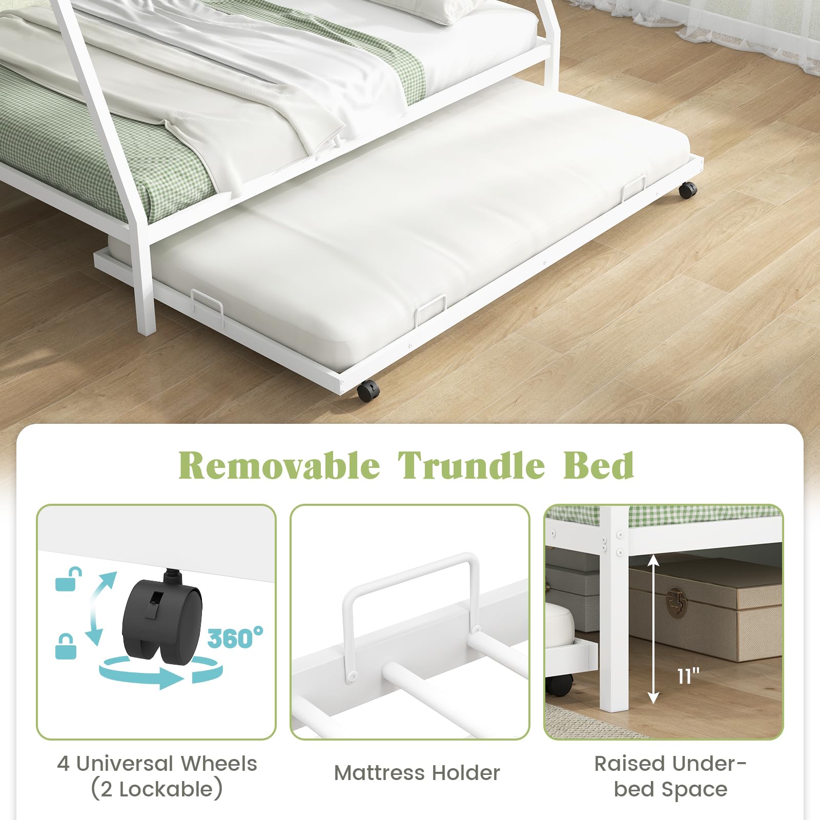 Giantex Twin Over Full Bunk Bed with Trundle, Heavy-Duty Metal Triple Bunk Beds