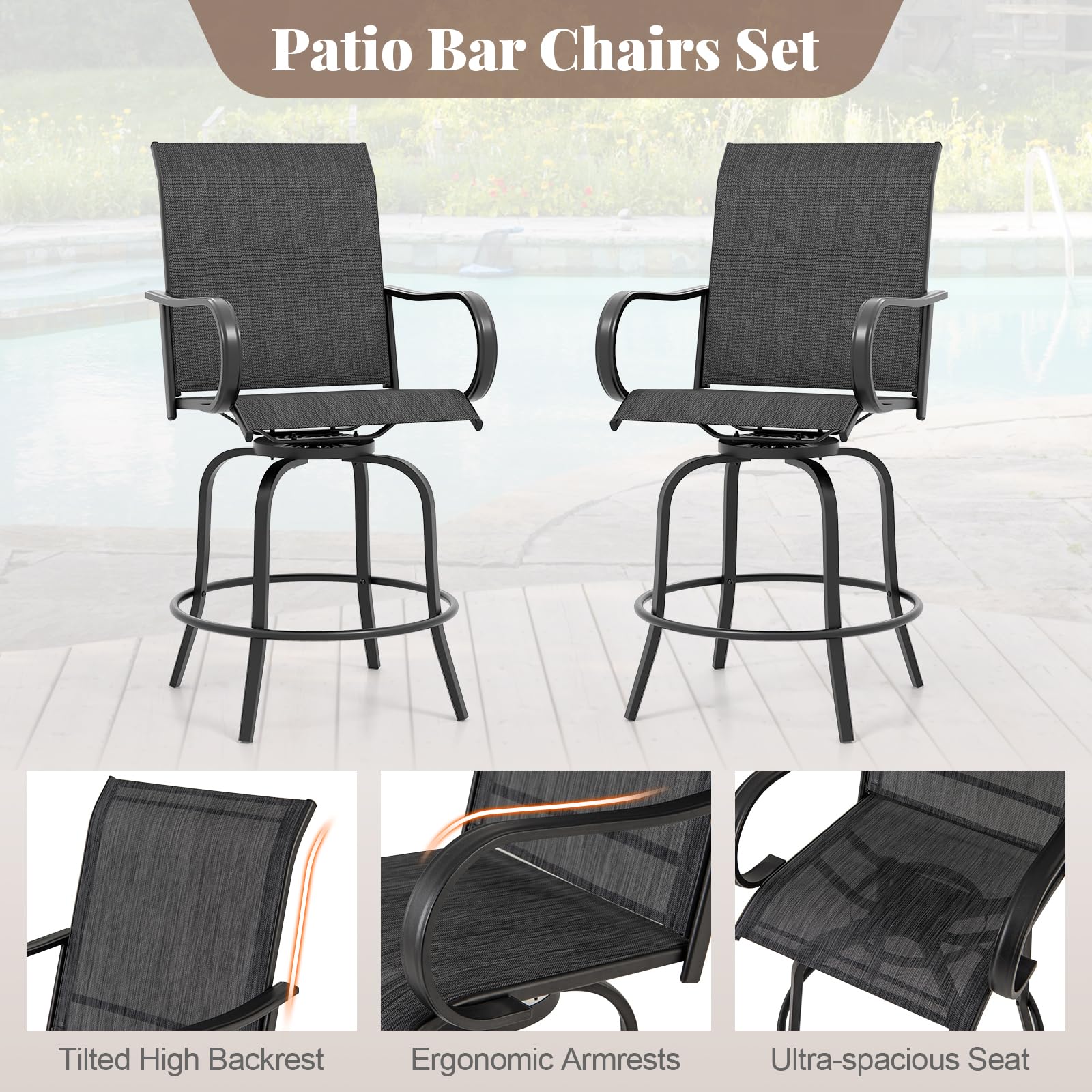 Giantex Swivel Outdoor Bar Stools, All-Weather Bar Height Patio Chairs