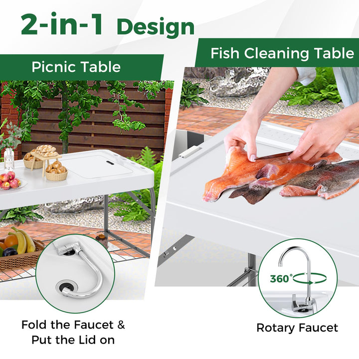 Giantex Folding Fish Cleaning Table, Fillet Cutting Station w/Sink, Faucet, Spray Nozzle, Drain Hose