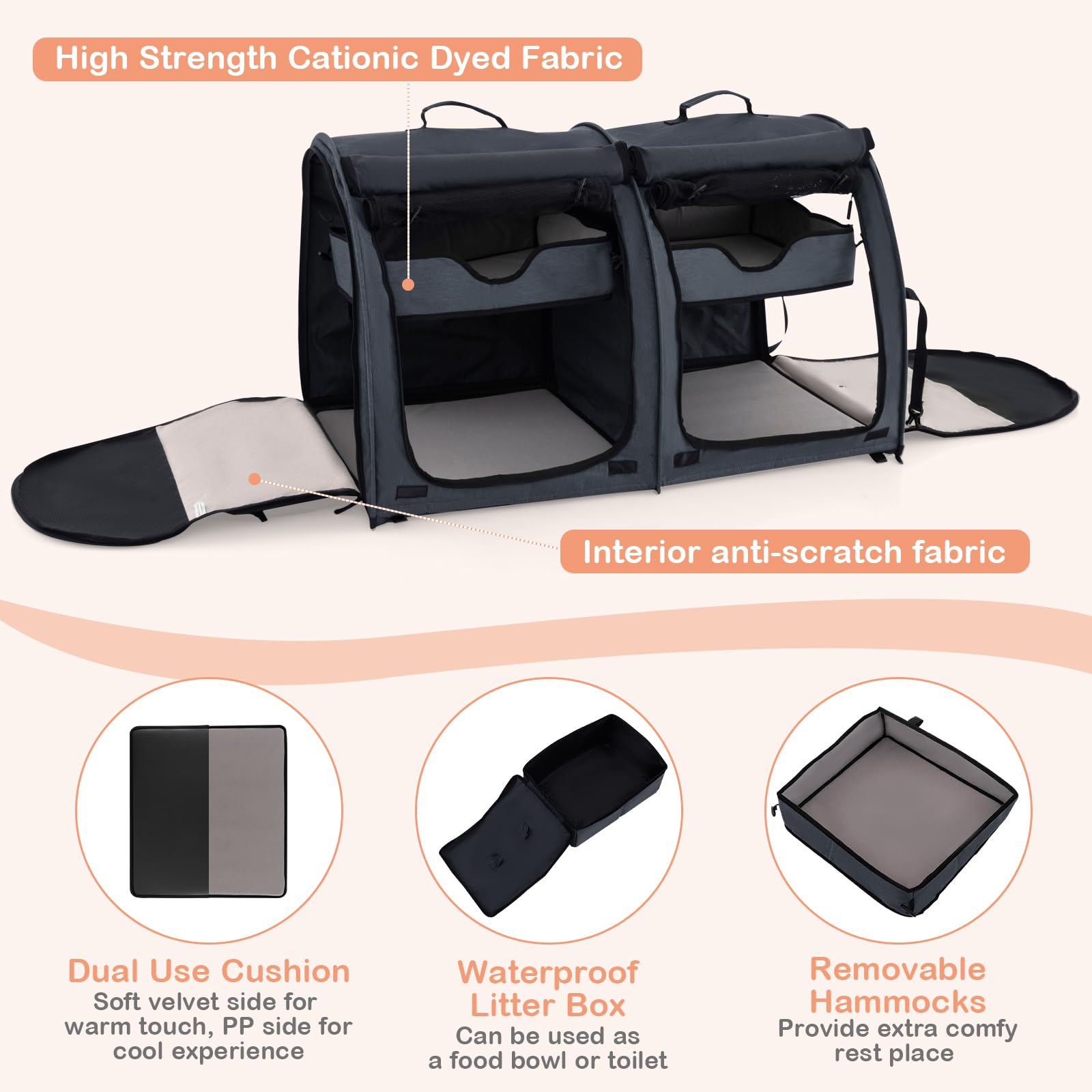 Giantex 40 Inch Cat Carrier with Double Compartments