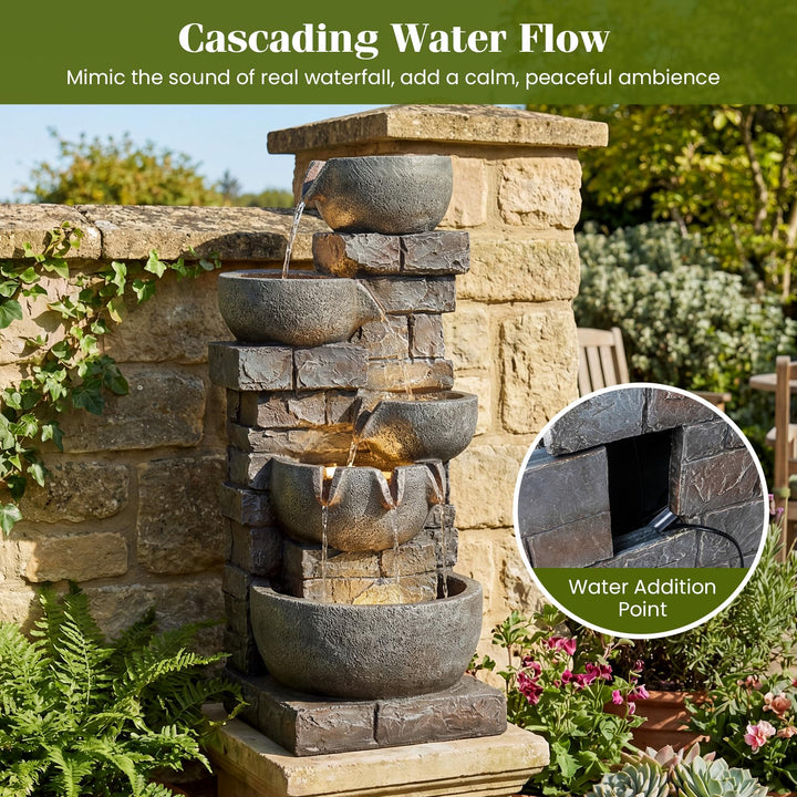 Giantex 33'' Water Fountain Outdoor with LED Lights & Pump