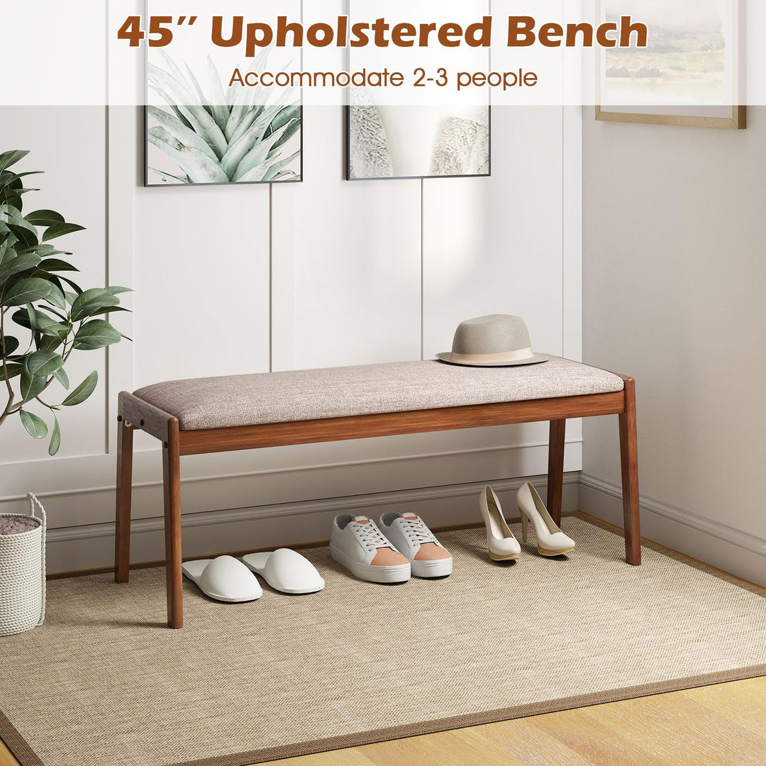 Giantex 45" Upholstered Entryway Bench with Rubber Wood Legs and Fabric Padded Seat