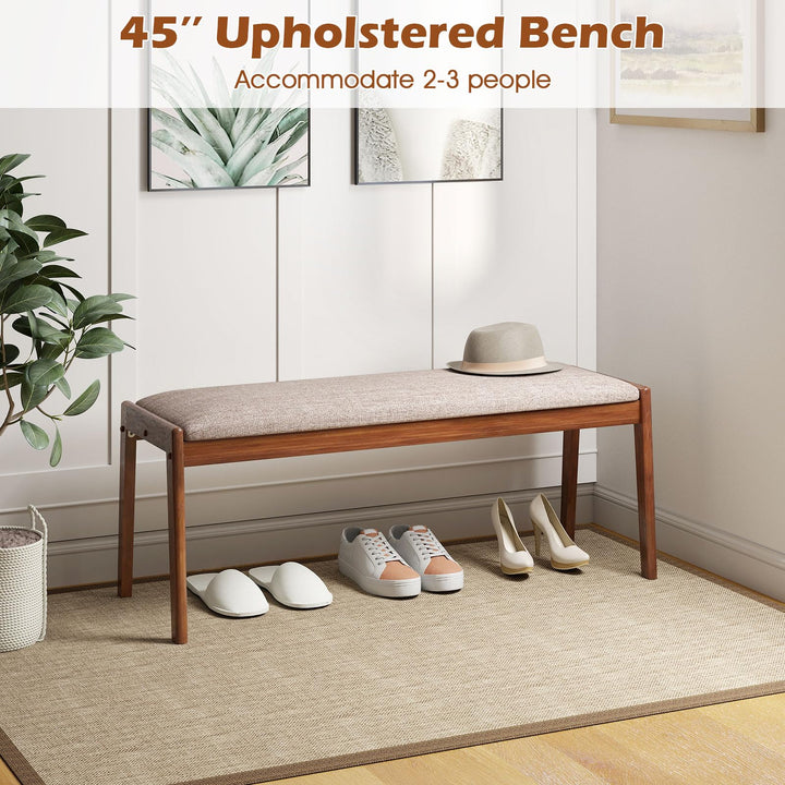 Giantex 45" Upholstered Entryway Bench with Rubber Wood Legs and Fabric Padded Seat