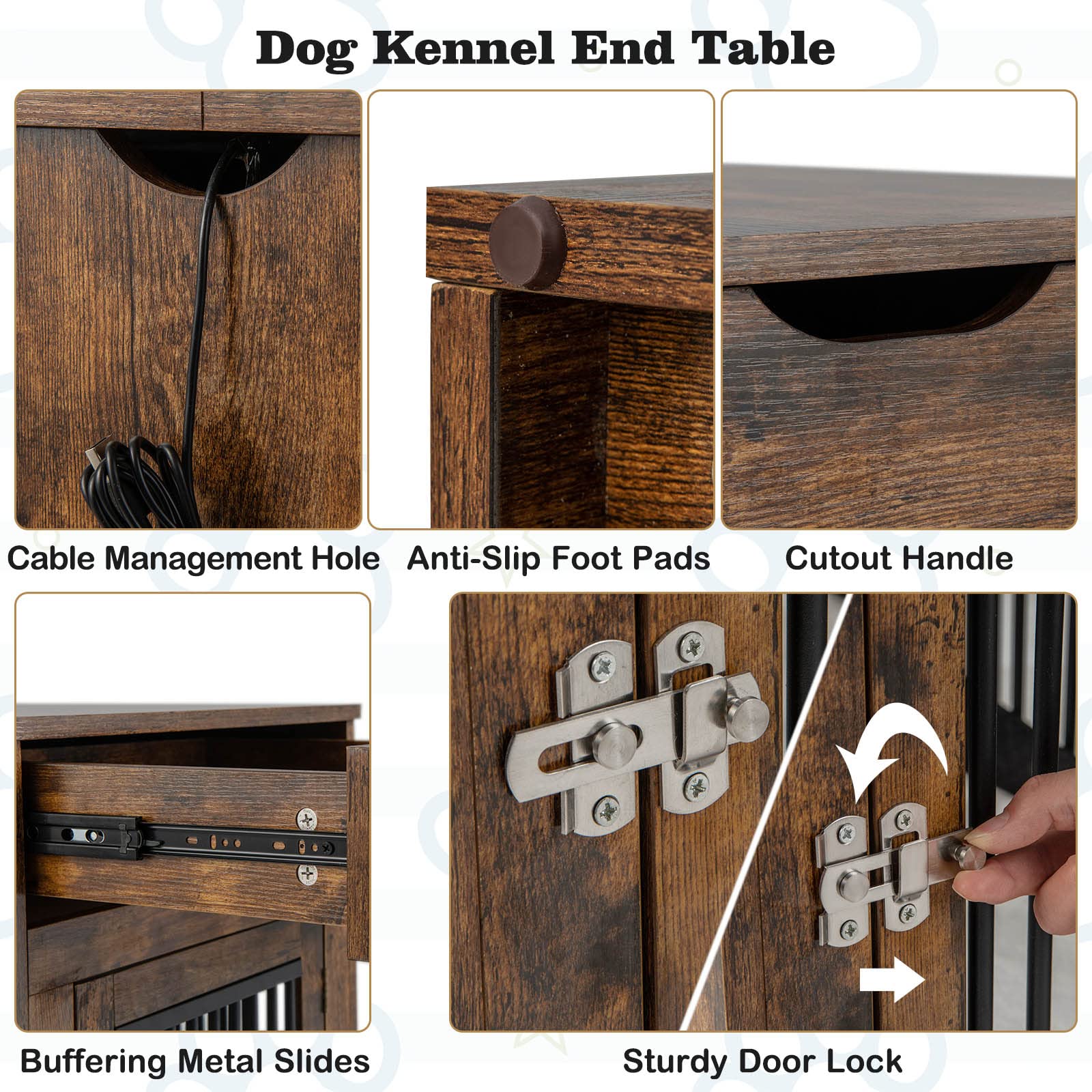 Giantex Dog Crate Furniture, Dog Kennel End Table with Chew-Proof Metal Fence, Lockable Door
