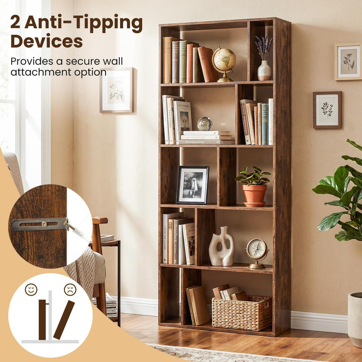 Giantex 6-Tier Bookshelf | 10-Cube Industrial Bookcase w/Open Back (1/2)
