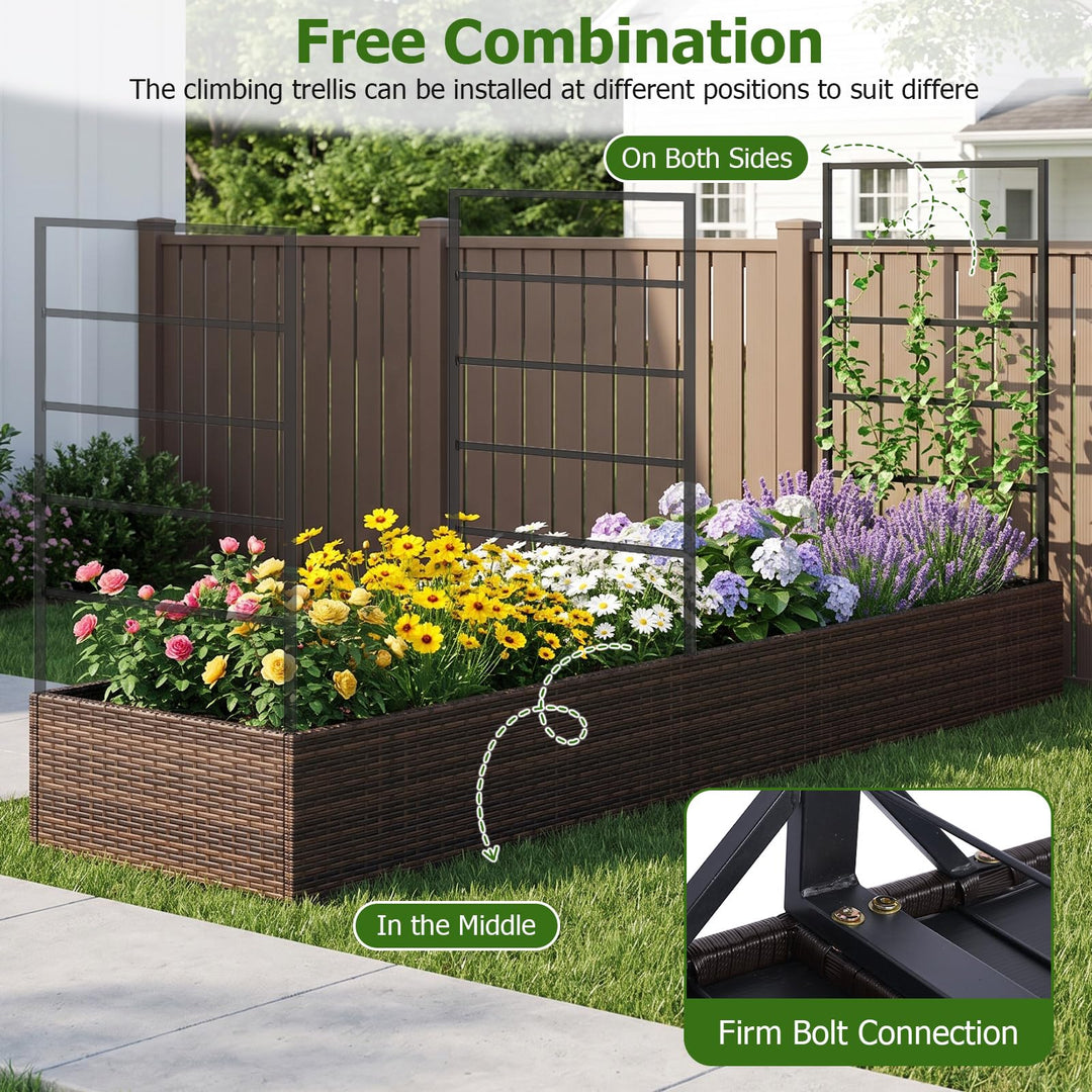 GIANTEX Rattan Raised Garden Bed with Trellis &amp; 2 Planter Boxes (1/2)
