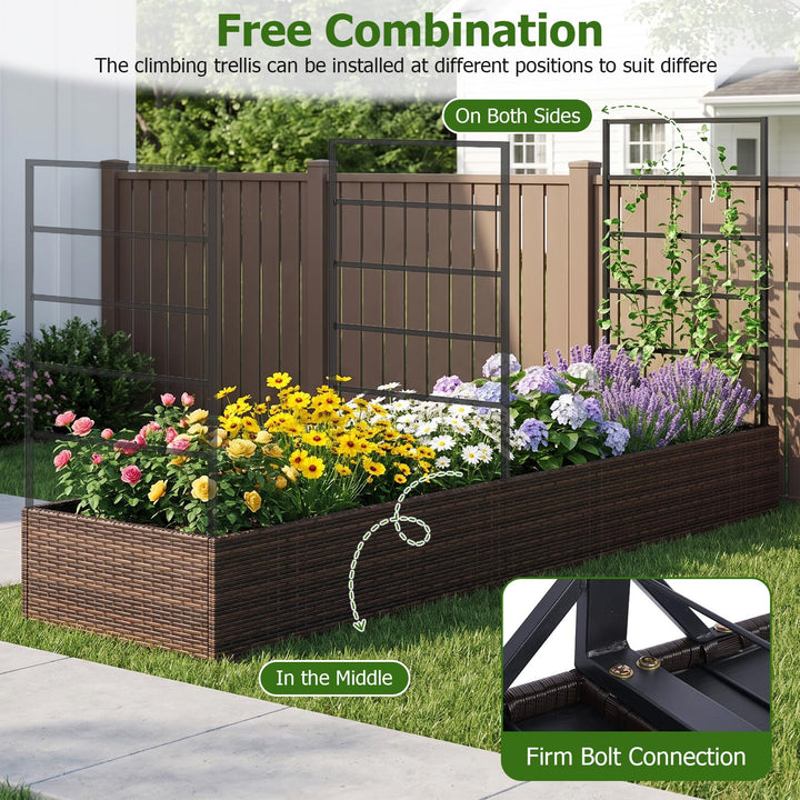 GIANTEX Rattan Raised Garden Bed with Trellis &amp; 2 Planter Boxes (1/2)