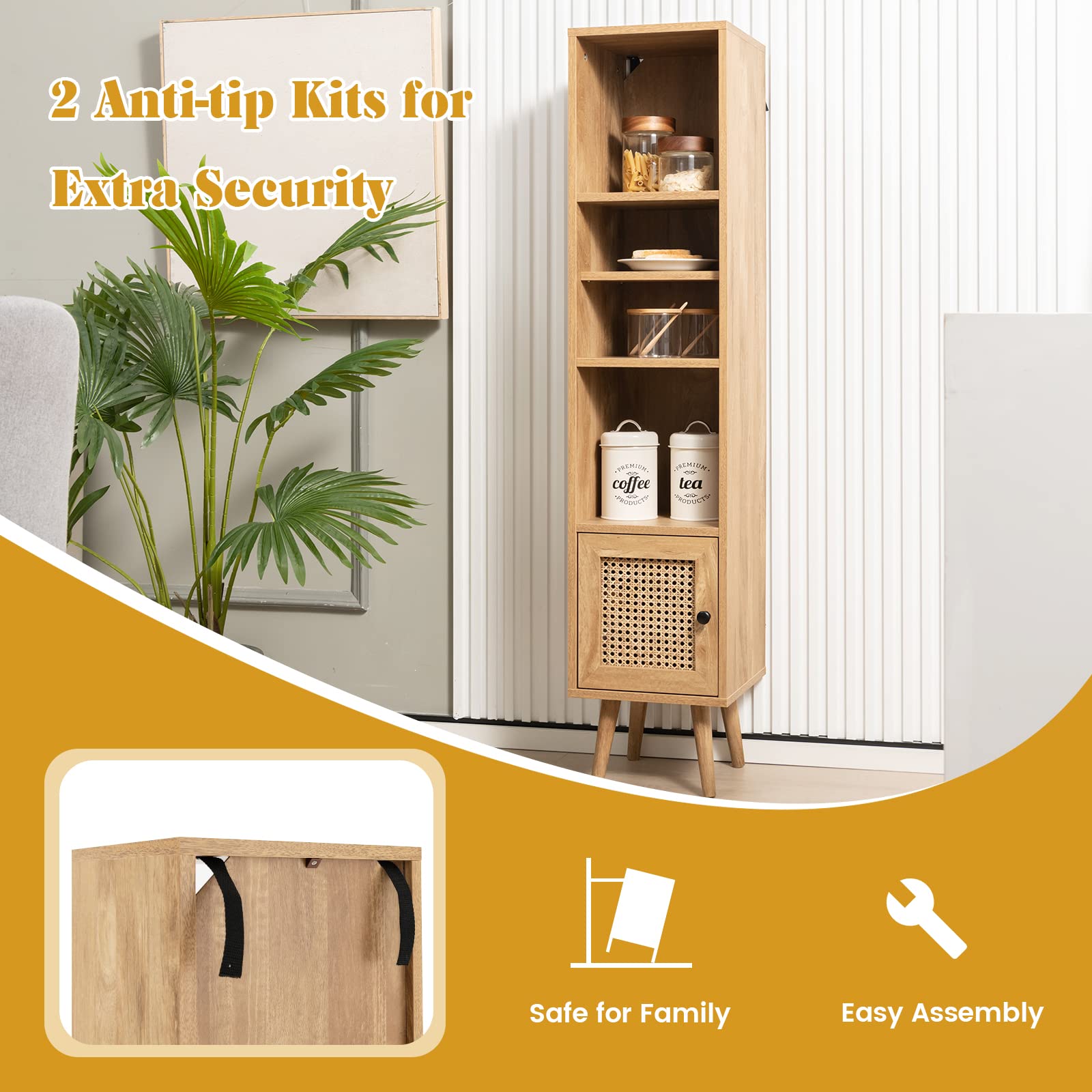 Giantex 54" Tall 4-Tier Bookcase with Door