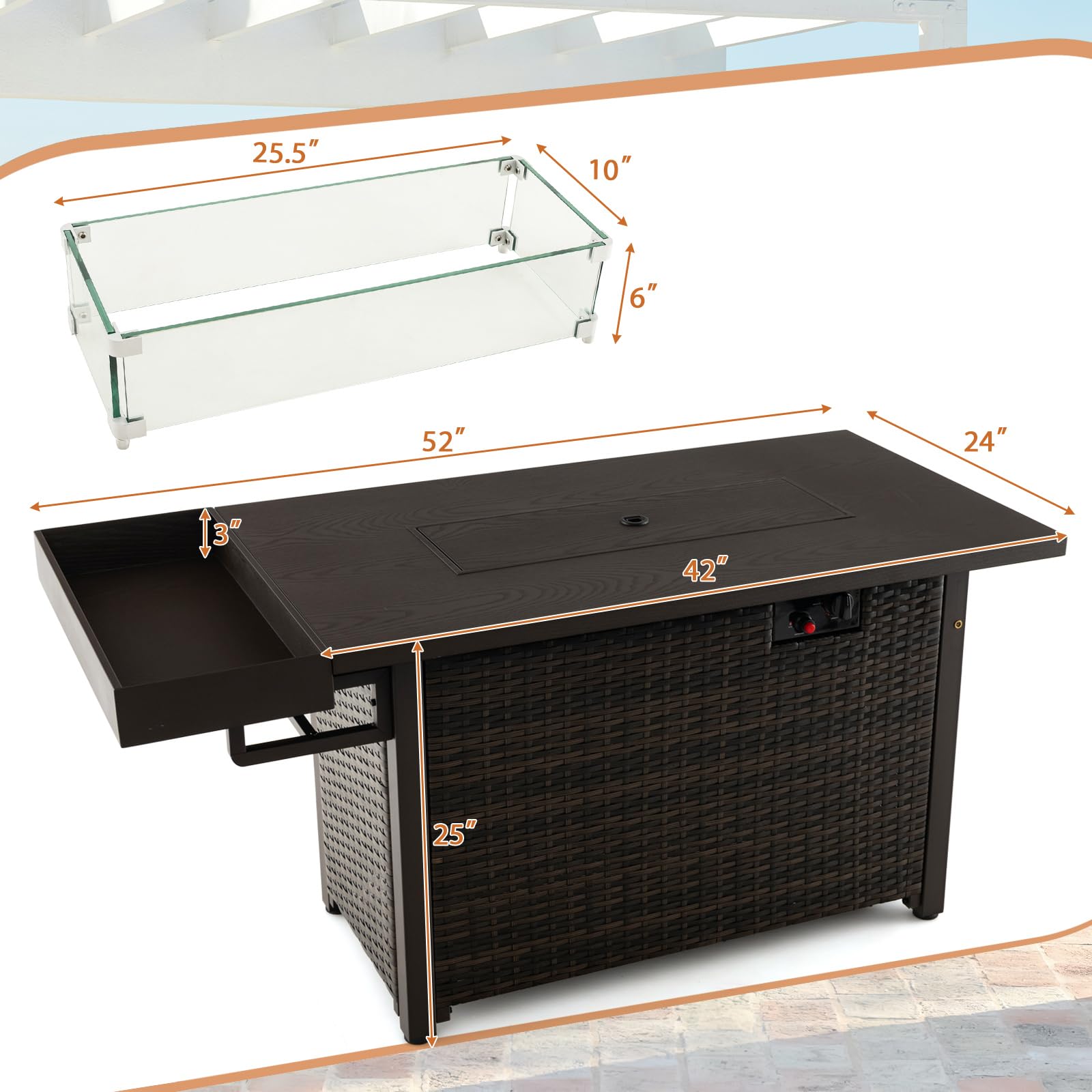 Giantex 52" Outdoor Propane Fire Pit - 50,000 BTU Wicker Patio Gas Fire Table w/Lid