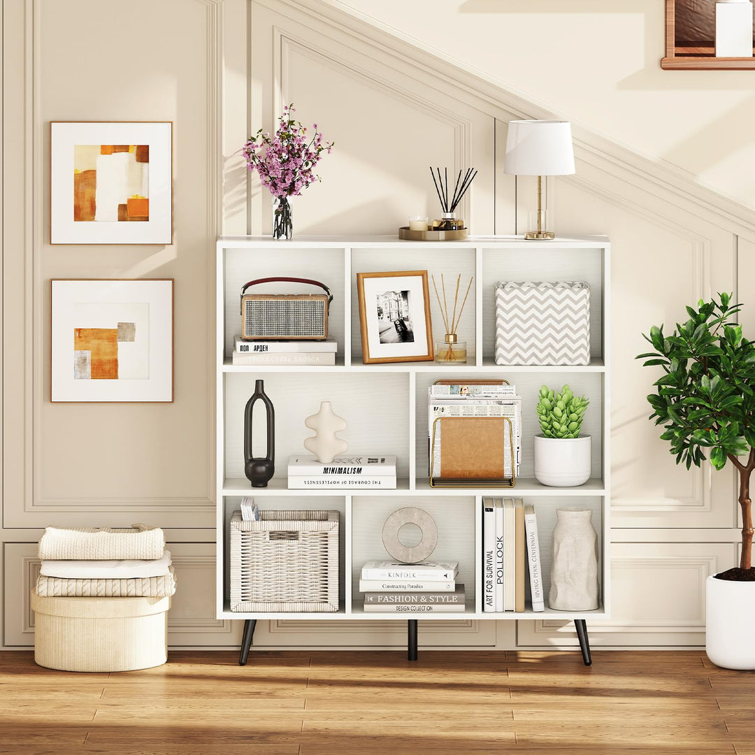 Giantex 3 Tier Modern Bookshelf with 5 Metal Legs for Living Room