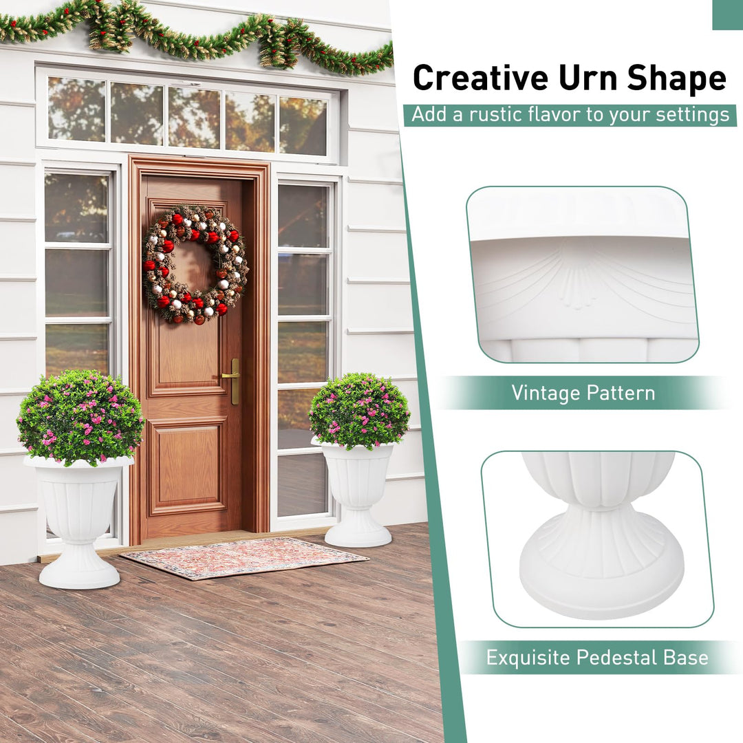 Giantex 18" Tall Urn Plastic Flower Pots with Pedestal Base & Pre-Marked Drain Hole