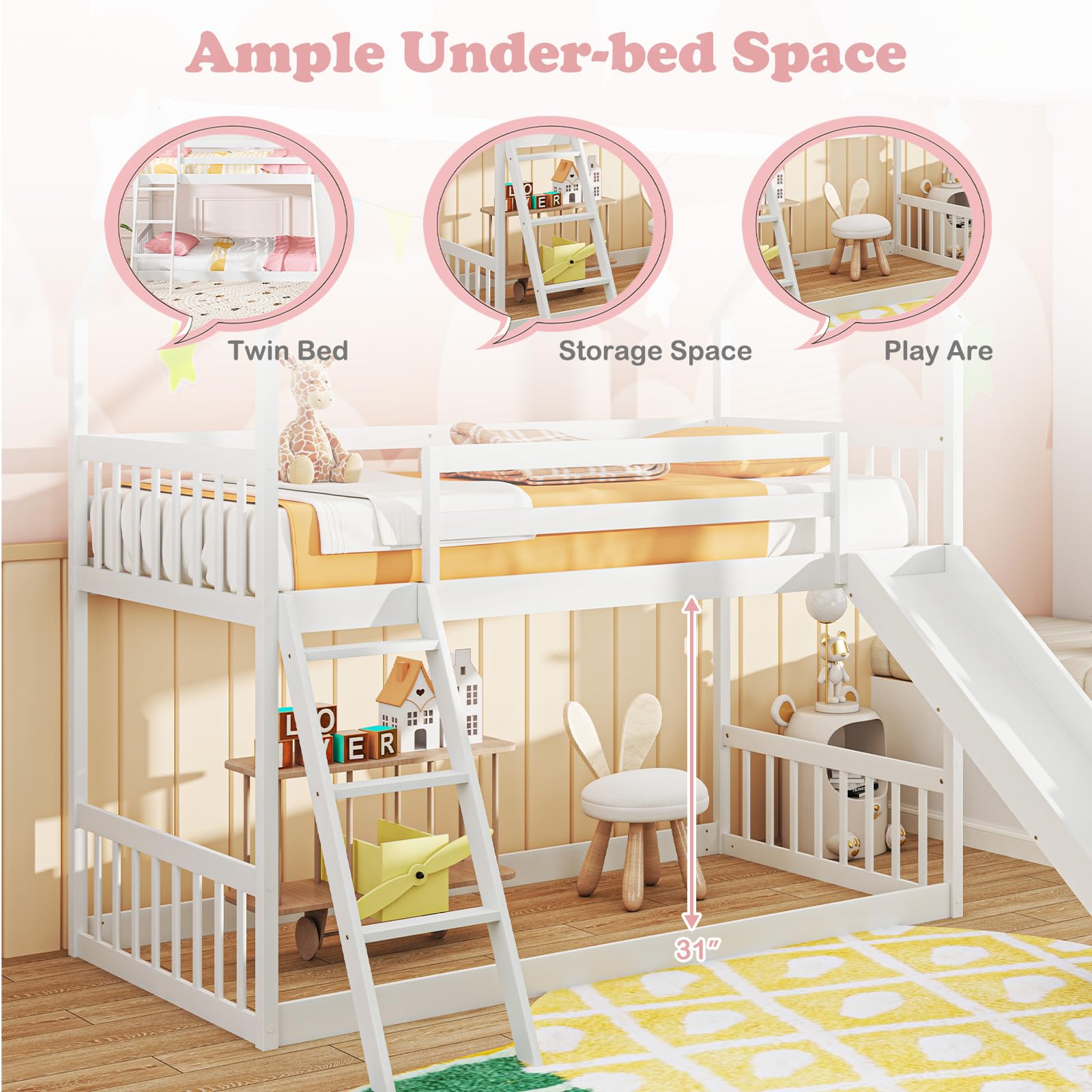 Giantex Wood Kids Bunk Bed with Slide & Ladder