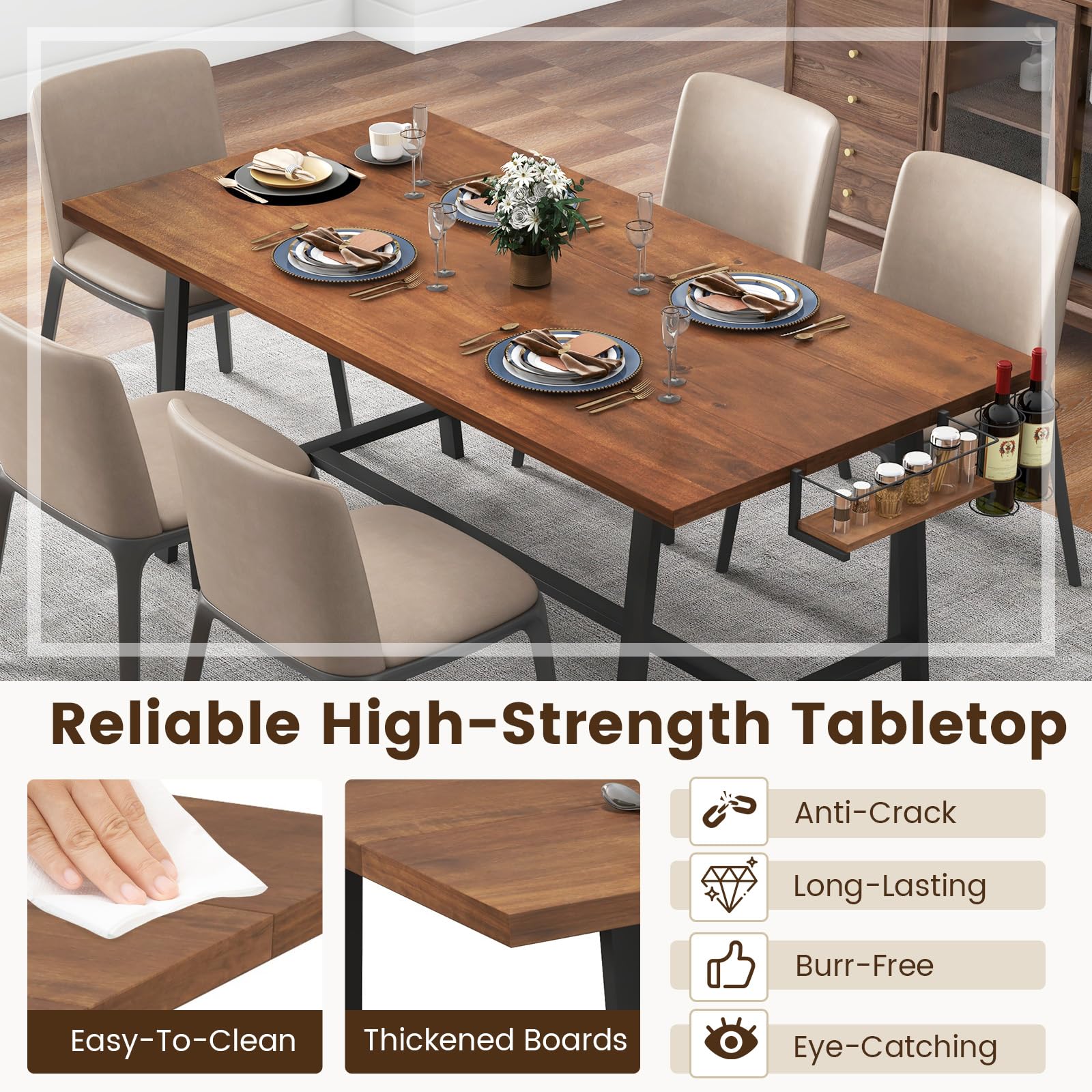 Giantex 72-Inch Dining Table for 5-7, Rectangular Kitchen Table with 2-Bottle Wine Rack