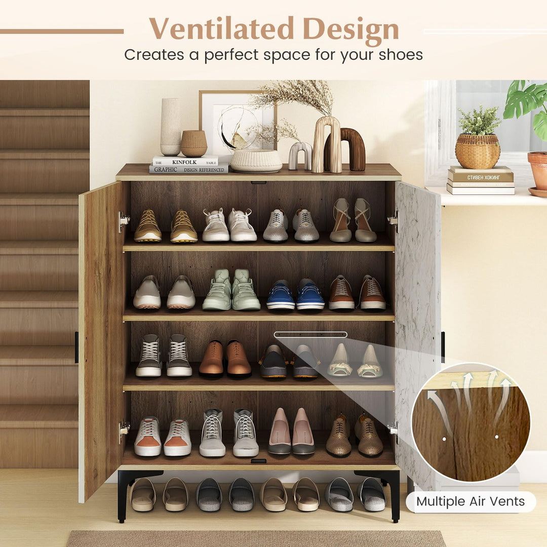 Giantex Shoe Cabinet 4-Tier Wooden Shoe Rack Cabinet(Marble Pattern Door)
