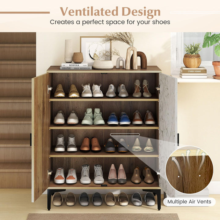 Giantex Shoe Cabinet 4-Tier Wooden Shoe Rack Cabinet(Marble Pattern Door)