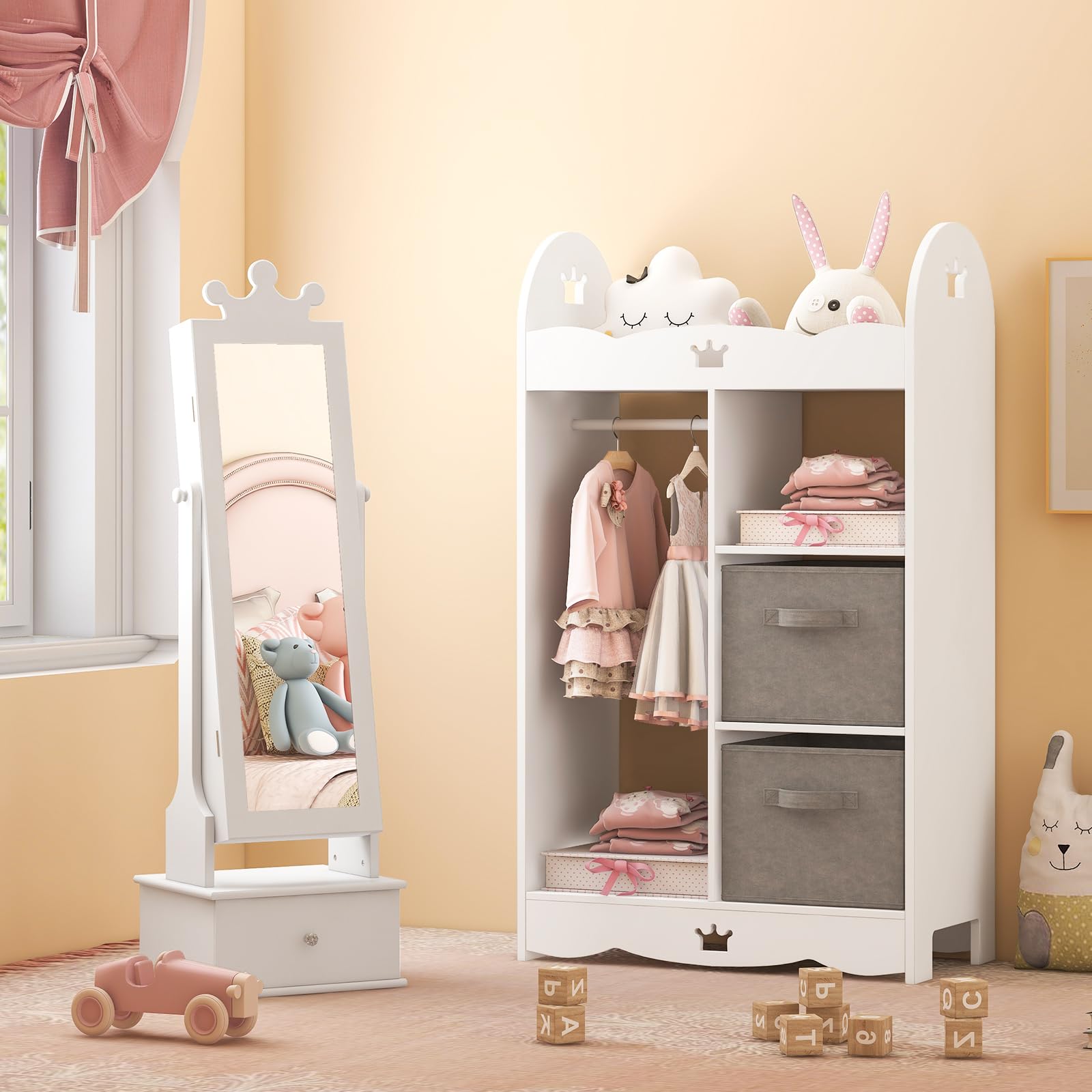 CHARMAID Kids Jewelry Armoire & Adult Jewelry Cabinet Set