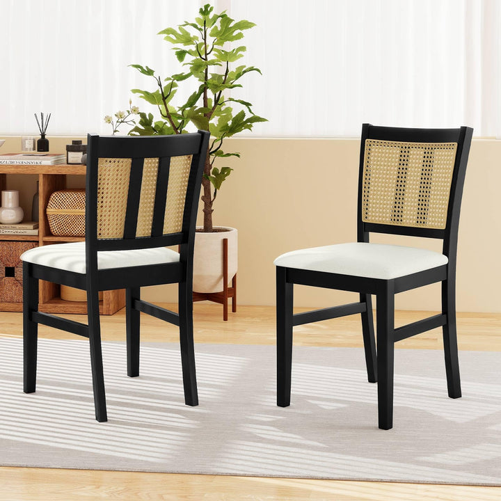 Giantex Rattan Dining Chairs Set of 2/4 Farmhouse Fabric Upholstered Kitchen Chairs with Rubber Wood Legs