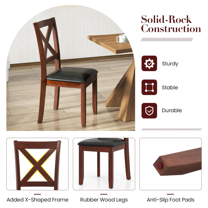 Giantex Wood Dining Chairs, Faux Leather Upholstered Dining Chairs with Rubber Wood Legs