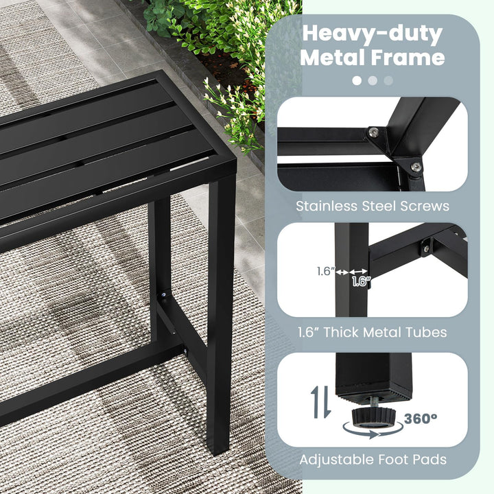 Giantex 48" Outdoor Rectangle Bar Table with Counter Height Slatted Top & Footrest, Black