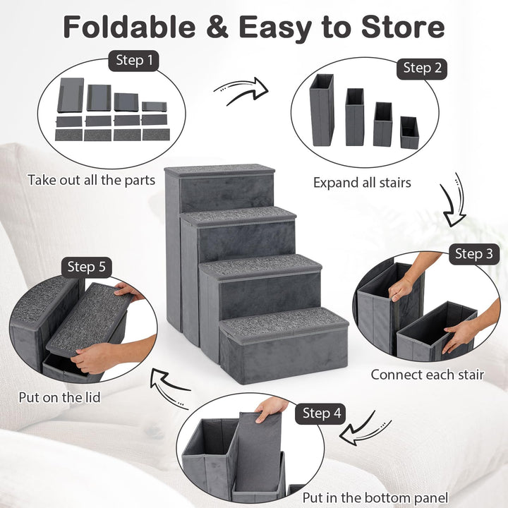 Giantex Dog Stairs with Storage 23" H Folding 4 Step Pet Stairs for Small and Medium Dogs
