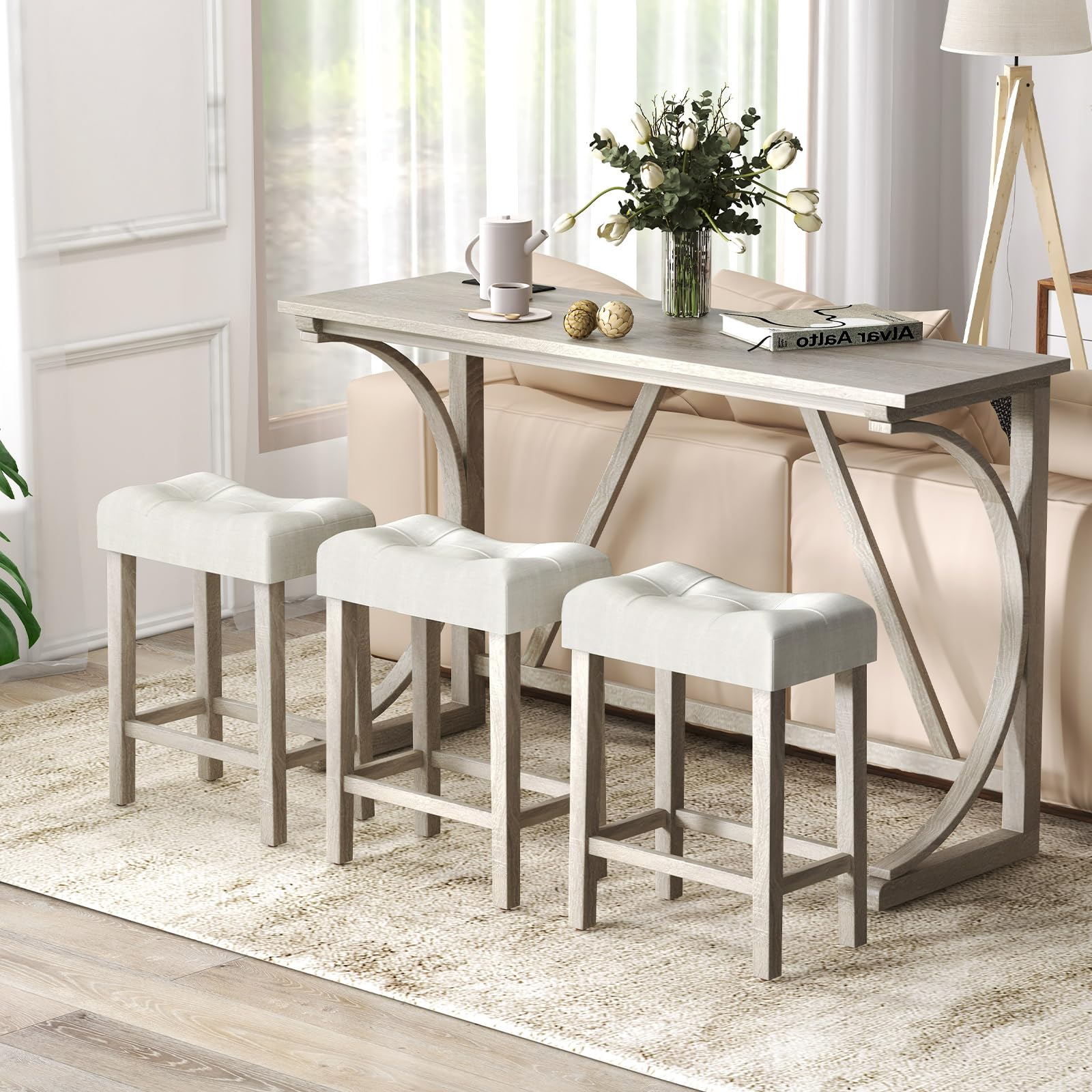 Giantex Small Dining Table Set - 4-Piece Bar Table and Chairs Set with Power Outlet