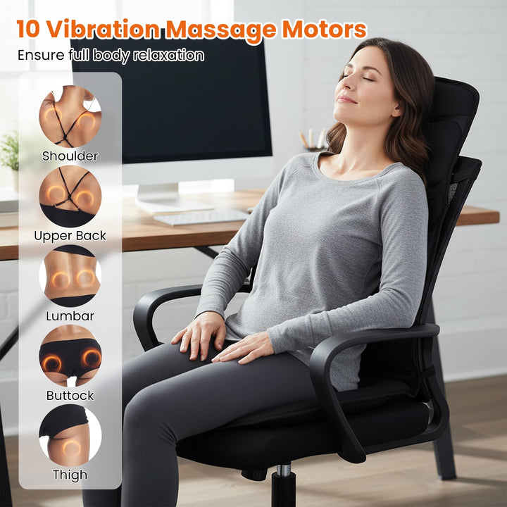 Giantex Back Massager for Chair Heated Massage Chair Pad w/ 10 Vibration Areas