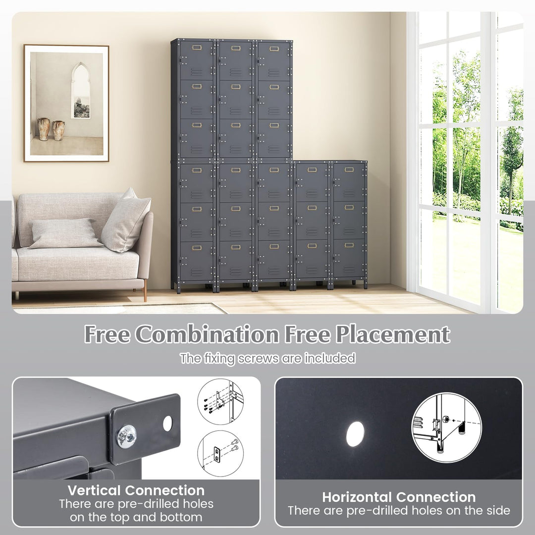 Giantex Metal Locker Cabinet, 40” Stackable Storage Cabinet w/Lockable Doors, Adjustable Feet, Anti-Toppling Device